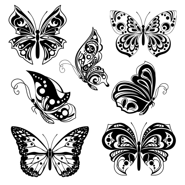 黒の装飾の蝶のベクトル  