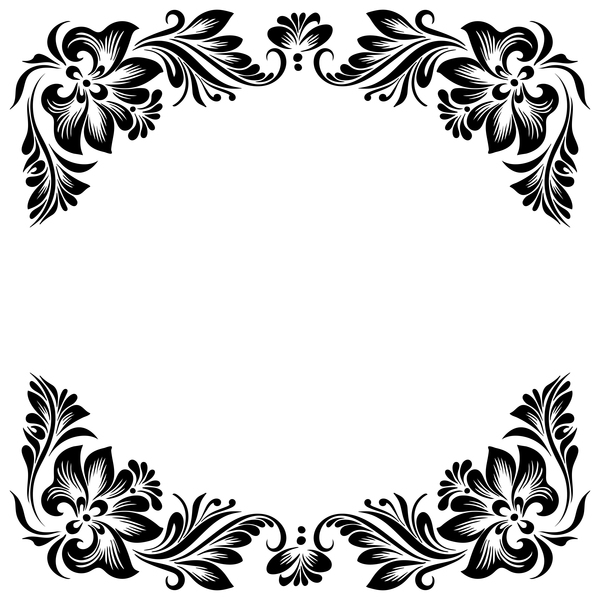 Black flower decorative frame vectors material 04  