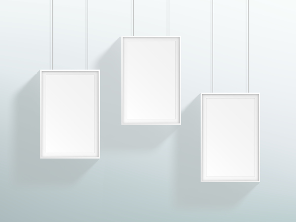Blank white realistic hanging frames design vector  