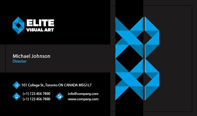 Blue with black business card front vector  