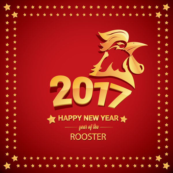 Chinese New Year 2017 with Rooster and red background vector 07  