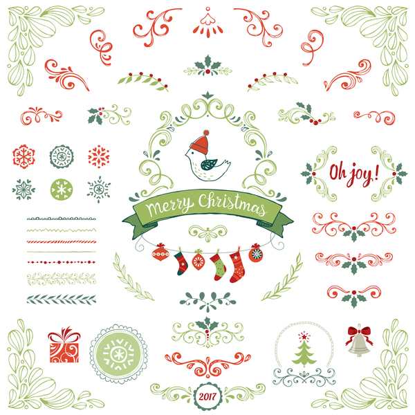 Christmas elements decor vector collection  