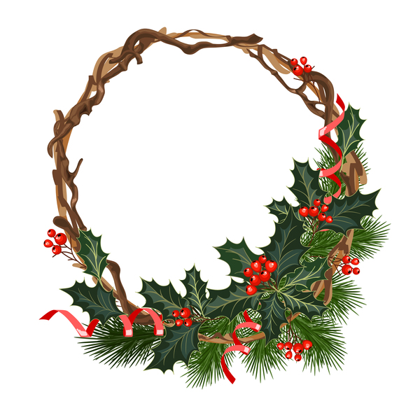クリスマスの松葉は、ホリーの装飾品のベクトル図02  