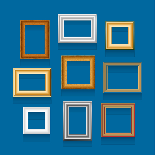 Colored wooden photo frame vector set  