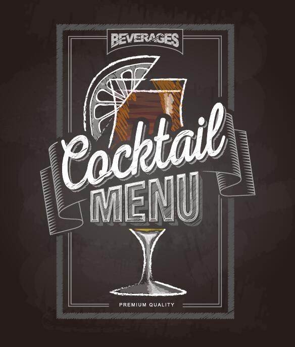 Couverture de menu cocktail avec tableau noir et craie dessin vectoriel 18  