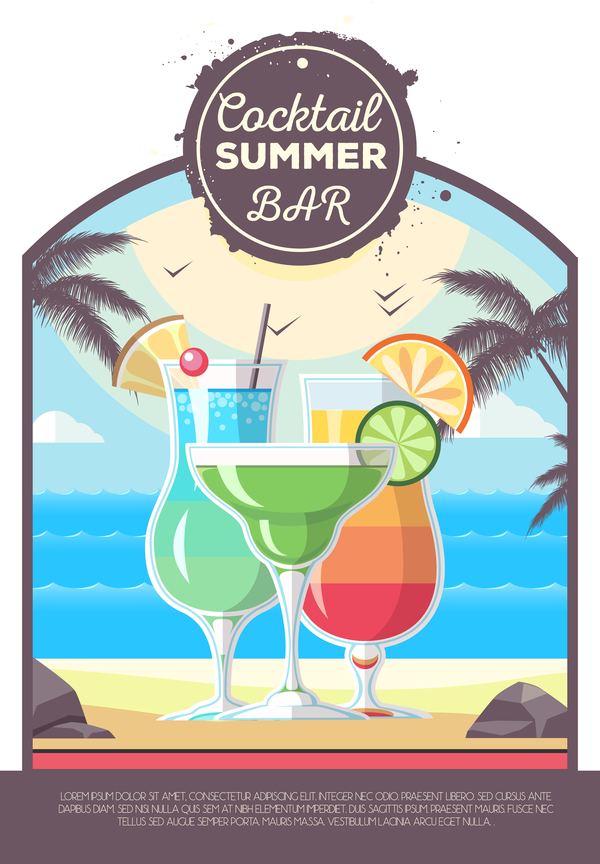 Cocktail Sommer Bar Poster Vorlage Vektor 14  
