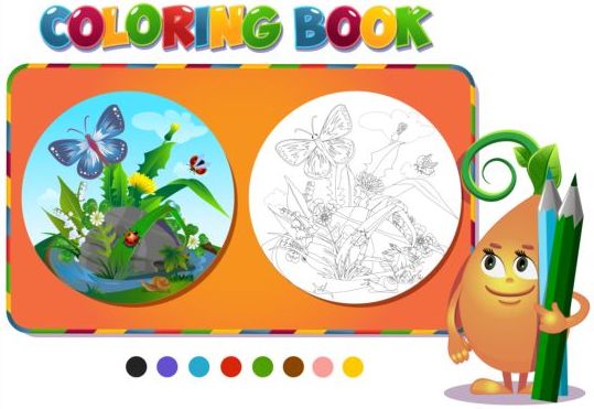 Coloring book insects with nature vector 01  
