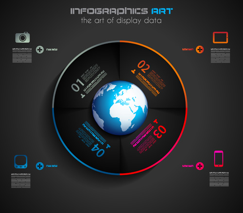 Dark style infographics business vector 06  