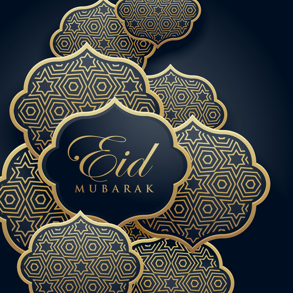 Eid mubarak décor étiquettes avec fond sombre vecteur 01  