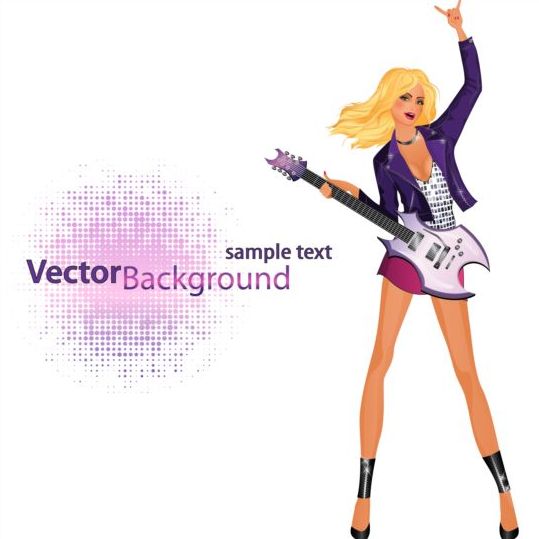 Mode meisje en gitaar achtergrond vector 05  