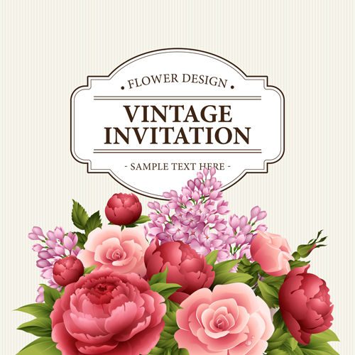 Flower design vintage invitations card vector 02  