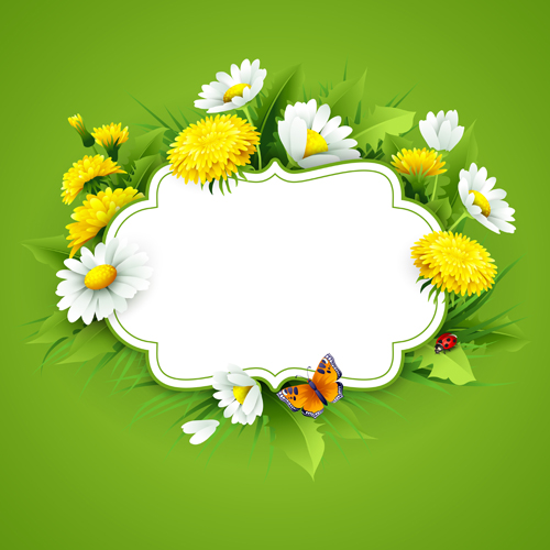 Flower with spring card vector set 06  