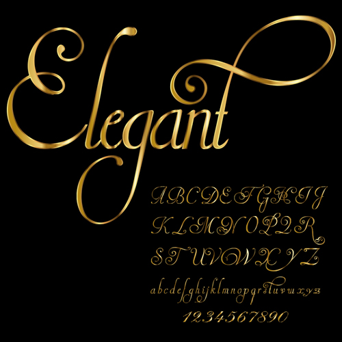 Glossy golden alphabet and numbers vector 09  