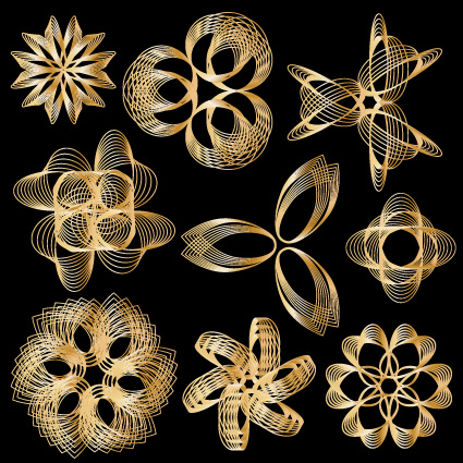 Set of Golden border and ornament design vector 02  