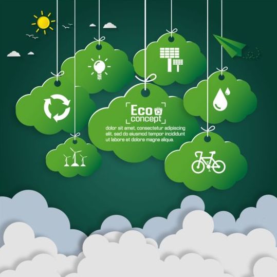 Groene Eco aarde met papier wolk vector template 02  