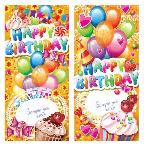 Happy Birthday elements cover Balloons and cake vector 04  