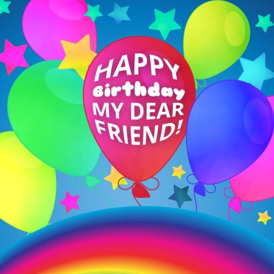 Grattis på födelsedagen vektor med ballong och regnbåge 06  