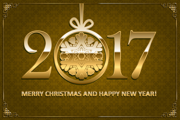 Счастливый Новый год с Рождеством 2017 золотистый Векторный текст 07  