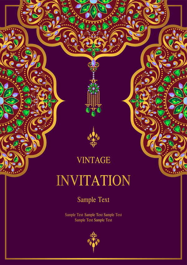 India styles vintage invitation card vector template 06  