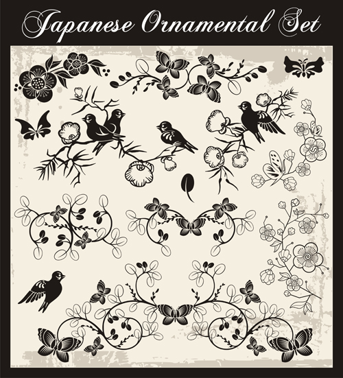 Japanese styles ornaments design vector set 06  