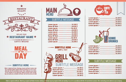 Modern restaurant menu list design vectors  