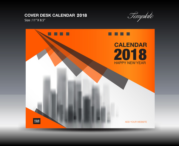 Orange desk calendar 2018 cover template vector 03  