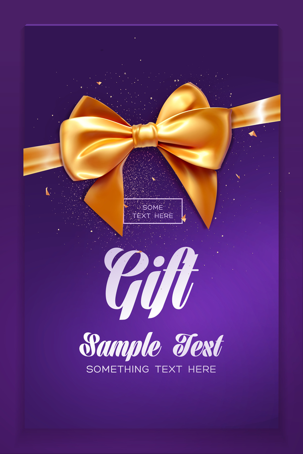 Purple gift card with golden bow vector  