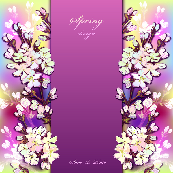 花のベクトルと紫の春のカード04  