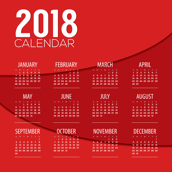 赤2018カレンダーテンプレートデザインのベクトル01  
