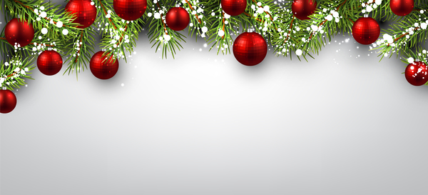 松の枝ベクトルカードと赤のクリスマスボール  