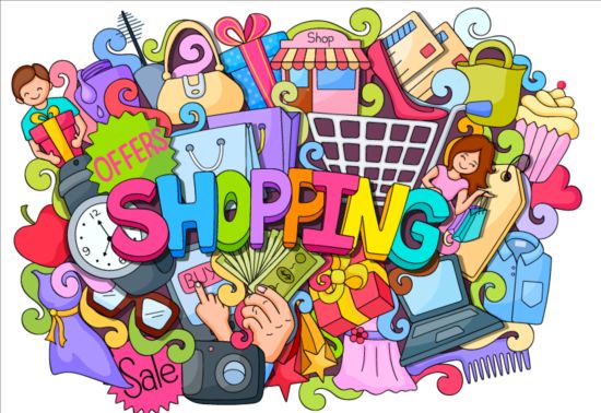 Sale with shopping doodle vector 02  