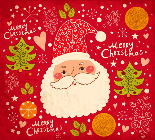 Vintage Cute Santa background vector 02  