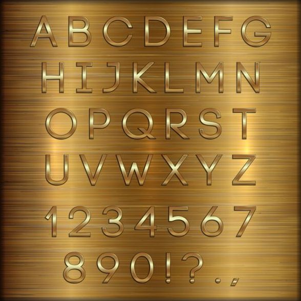 Glänzende goldene Schrift Alphabet mit Nummer Vector 03  