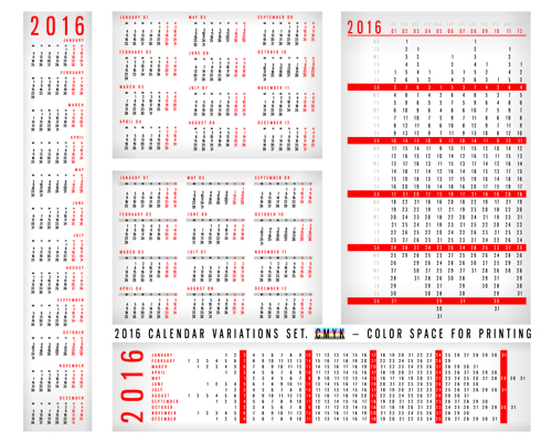 単純な 2016年グリッド カレンダー ベクトル  