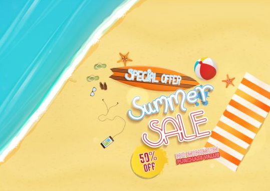여름 판매 특별 한 제공와 바닷가 배경 05  