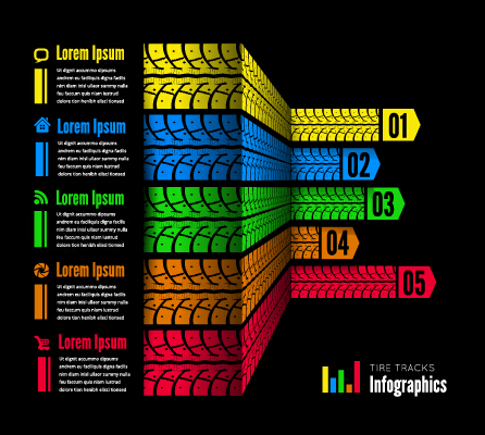 Tire tracks infographic vector material 04  