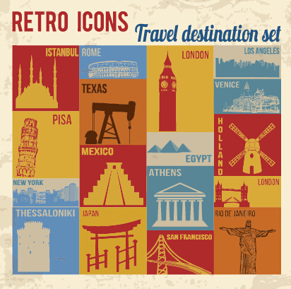 Travel retro icons set vector 03  