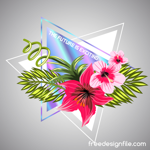 熱帯の花の三角形のベクター素材 07  