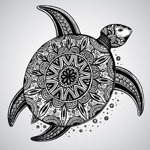 Turtle with floral ornaments vector  
