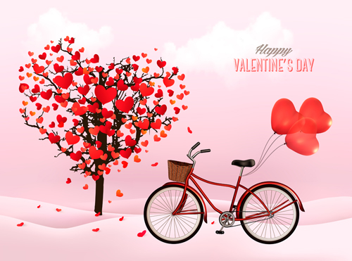 Valentine heart tree with bicycle romance vector 02  