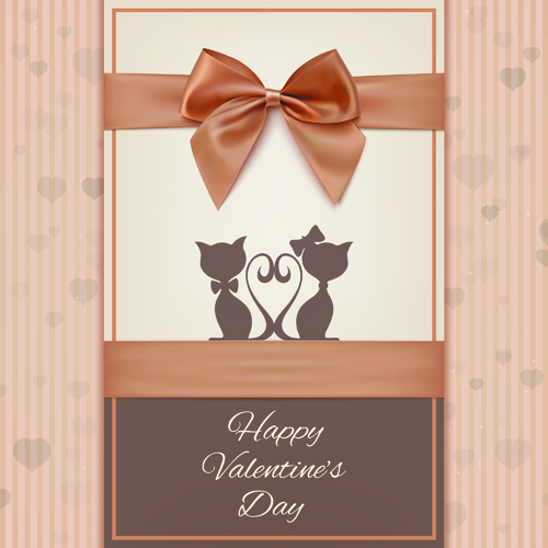 Valentines Day cards with ornate bow vector 03  