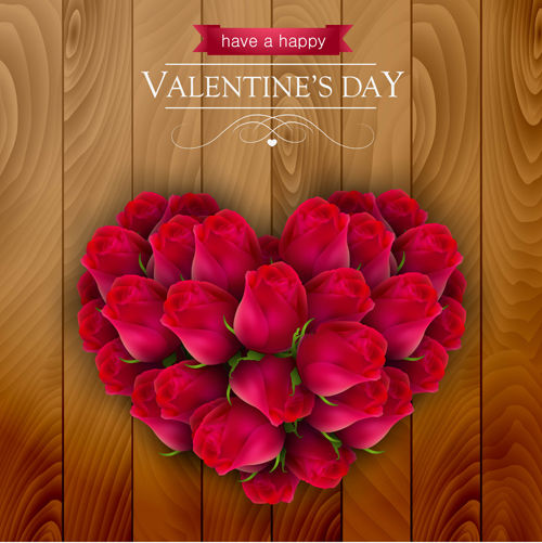 Valentines day elements with wooden background vector 10  