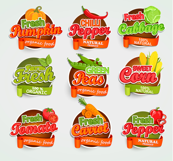 Vegetable labels vector set  