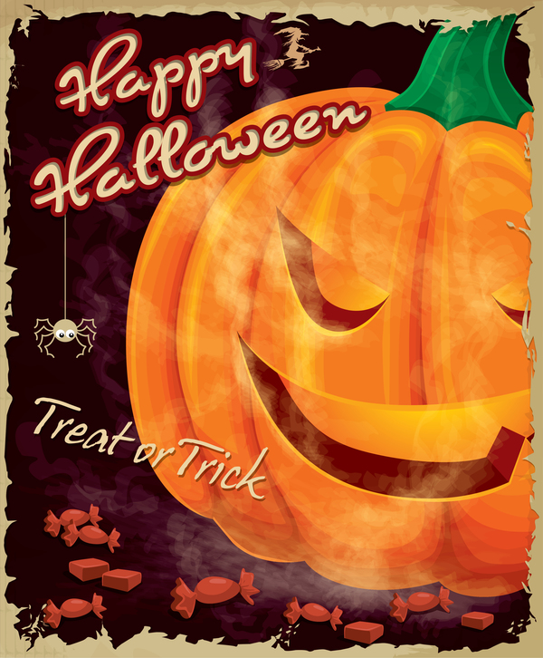 Weinlese-Halloween-Plakatdesign mit Hexenvektor  