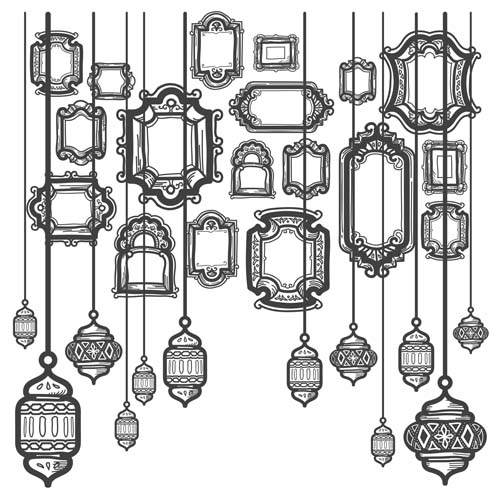 Vintage frames with chandelier vectors  