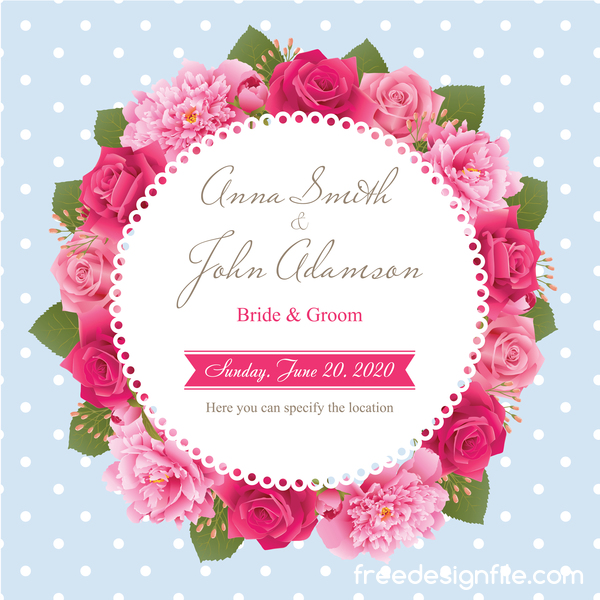 牡丹とピンクのバラ ベクトル 08 結婚式カード  