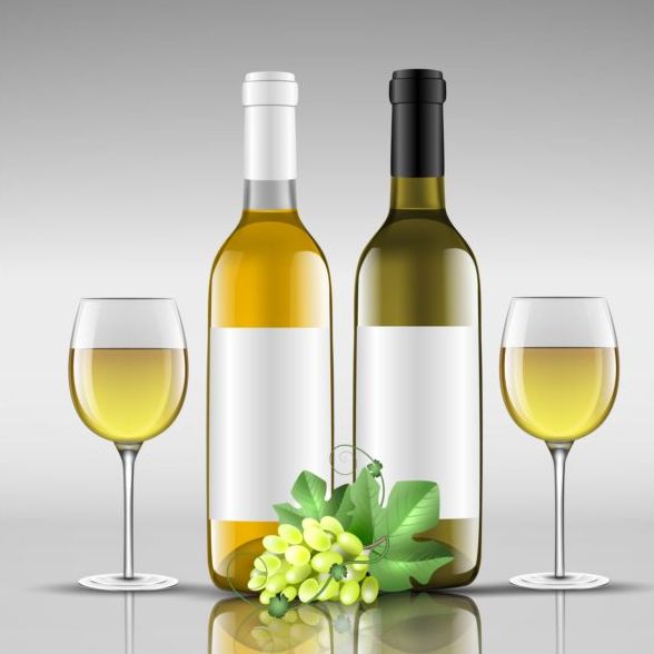 Weinflasche mit Glas-Tasse-Vektor-Material 13  