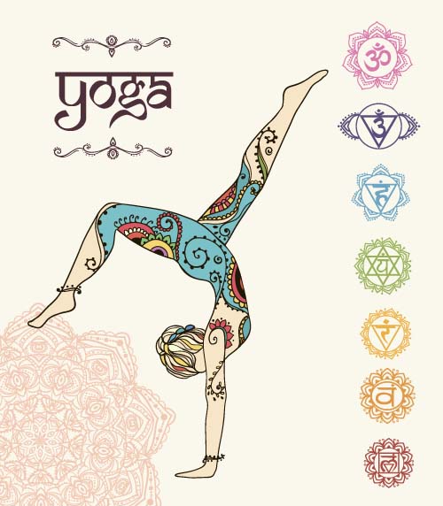 Yoga girl floral vector material 06  