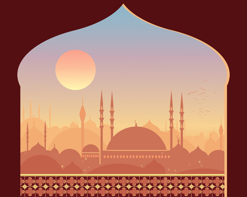 Mosque night backgrounds vector 05  