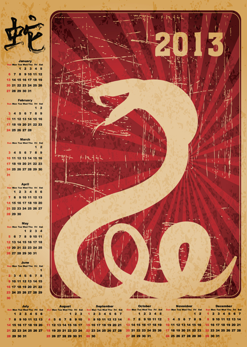 Creative Snake calendar 2013 design vector set 02  